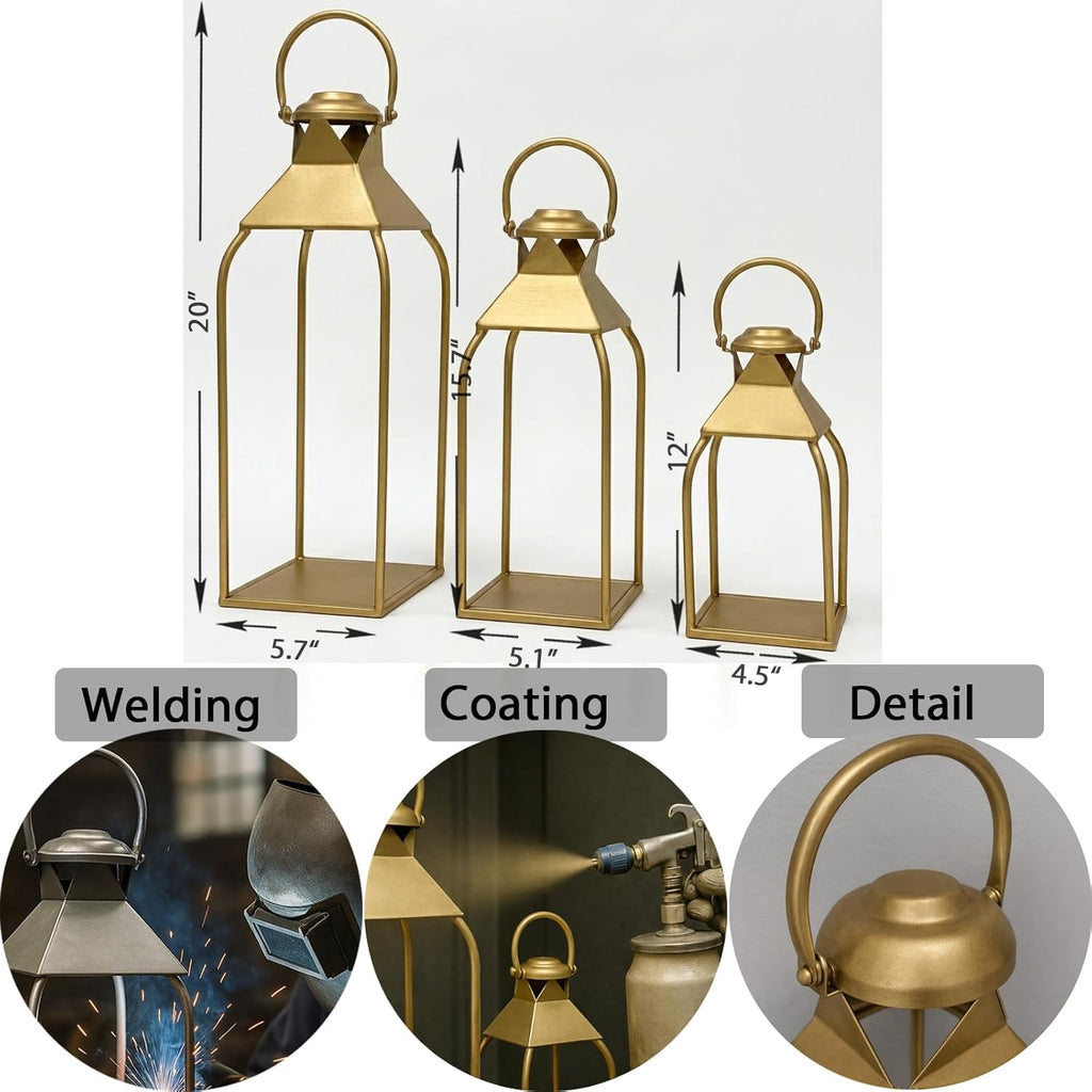 Decorative Metal Lanterns Indoor Outdoor, Candle Holder for Porch, Patio, Fireplace, Floor, Wedding, Christmas, Fall