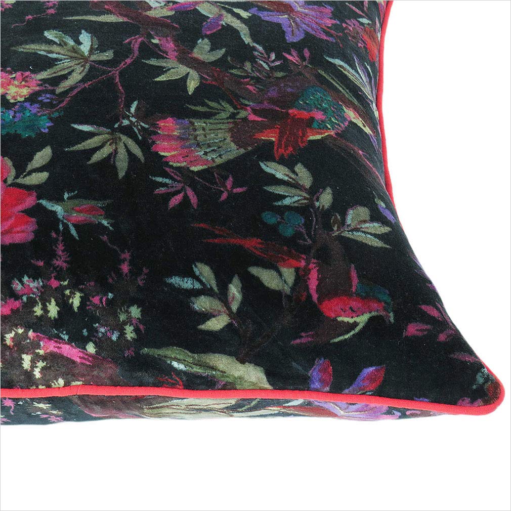 Velvet Floral Flower Bird Throw Pillow Sofa Cushion Cover Case Couch Colorful Boho Chic Bohemian Accent Indian