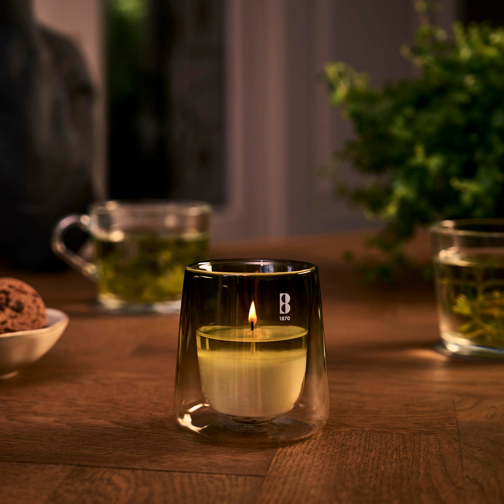 CleanLight Starter Set - Refillable Scented Candle - Glass Holder & Refill - Gardenia & Fig - Green - Long Burning