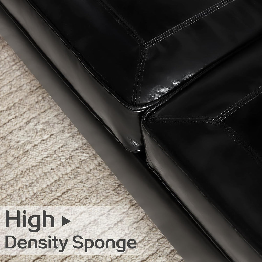 79'' Faux Leather Sofas, Mid Century Modern Couches with Rolled Arm & Nailhead Trim for Small Space, Apartment, Black