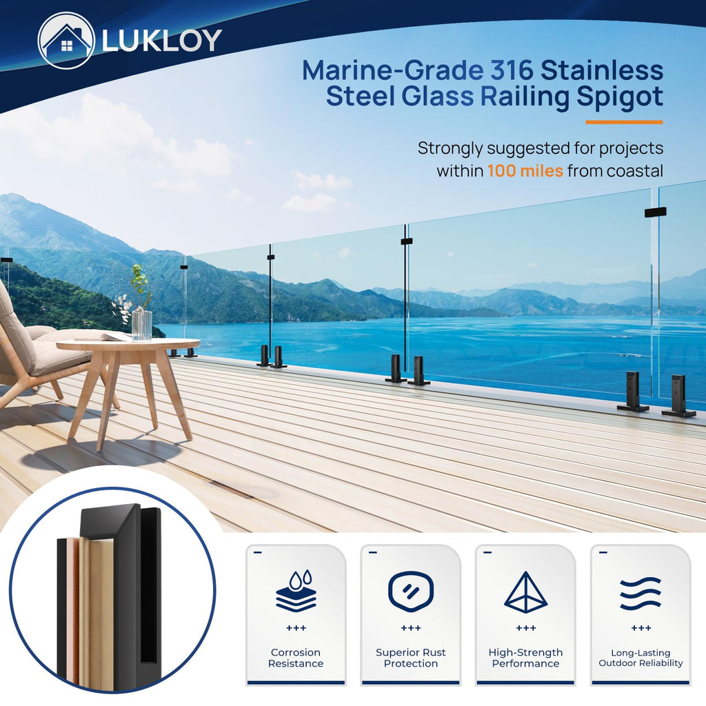10 Pack Marine-Grade 316 Stainless Steel Glass Railing Spigot