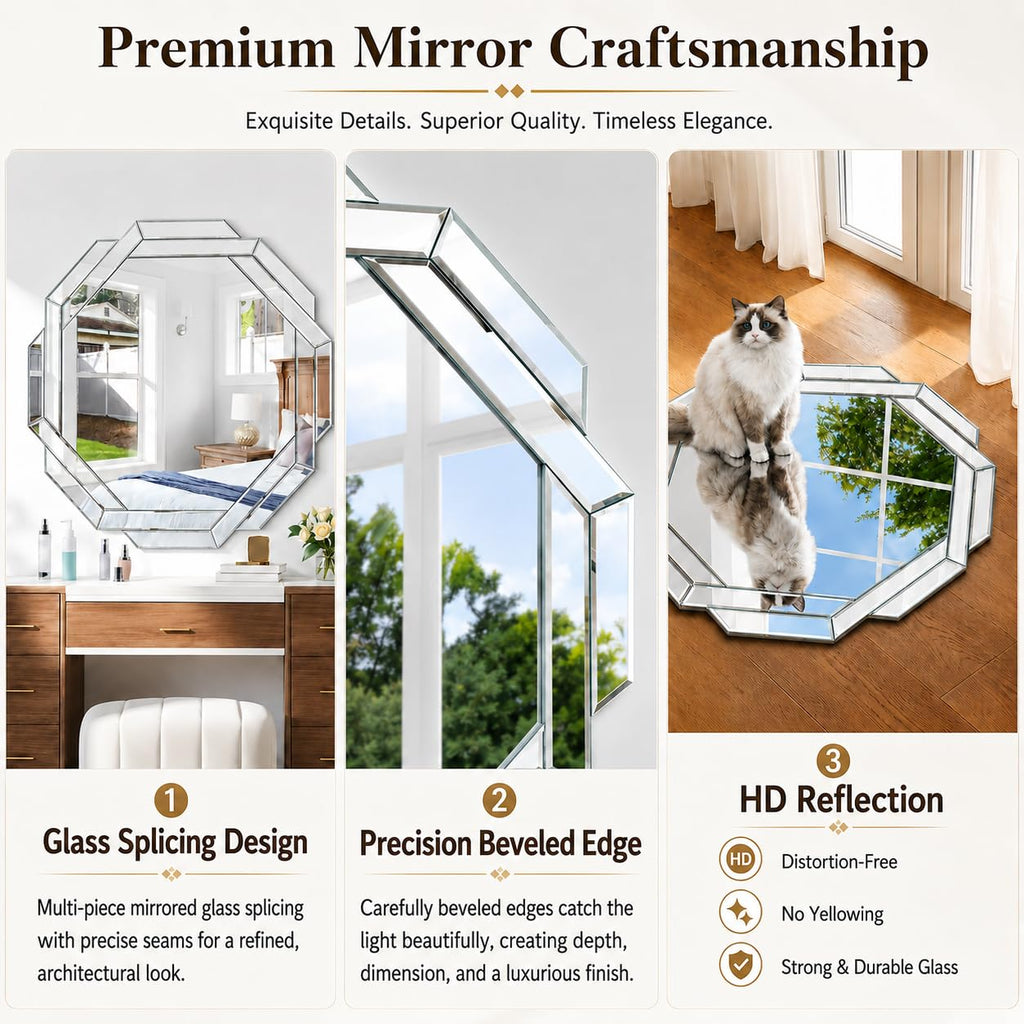 Bathroom Mirror-28"X28" Wall Mirrors Decorative, Beveled Edge Frameless Mirror for Wall Bathroom, Vanity Room