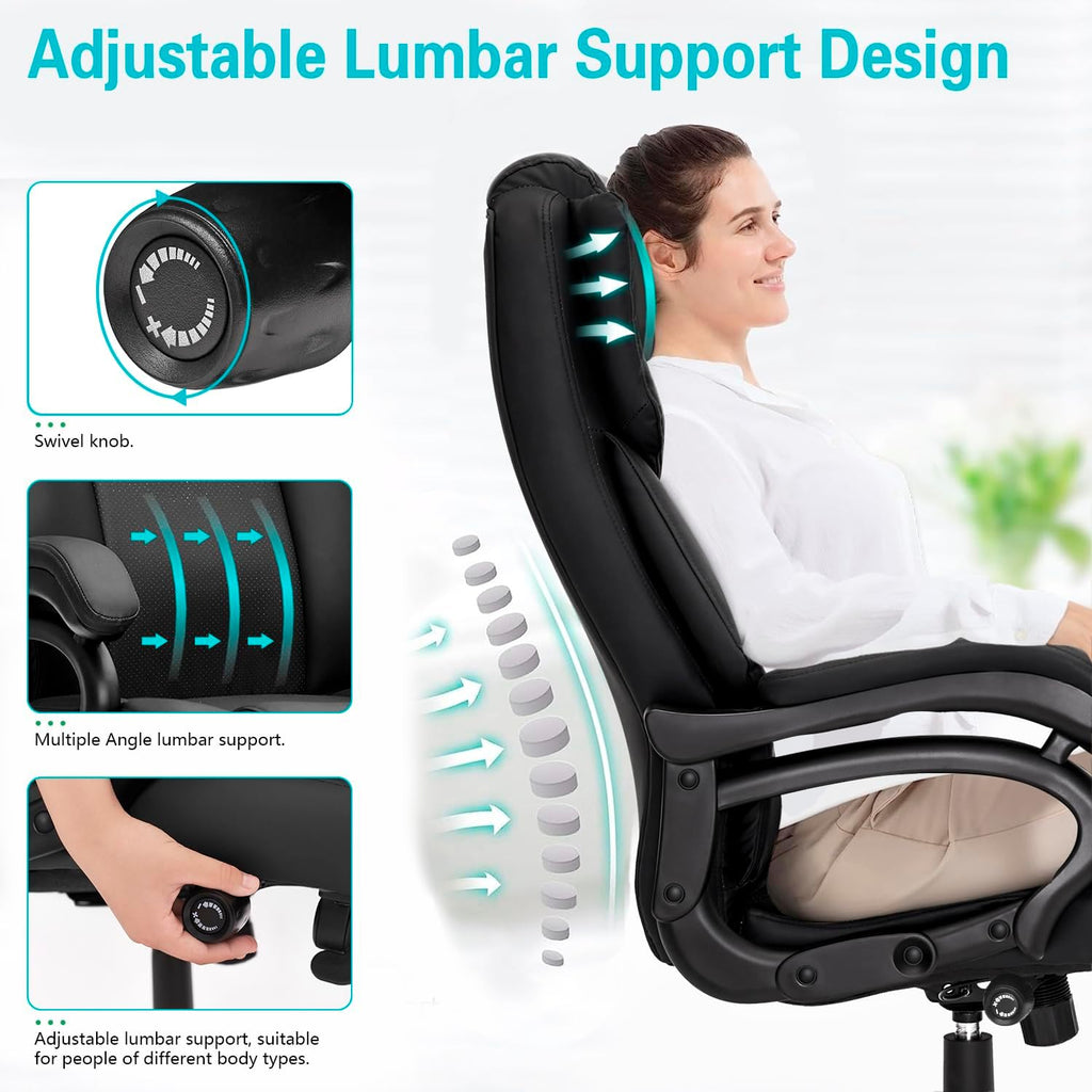 500lbs Big and Tall, Heavy Duty for Heavy People, High Back Executive Desk Chair with Adjustable Lumbar Support,Quiet