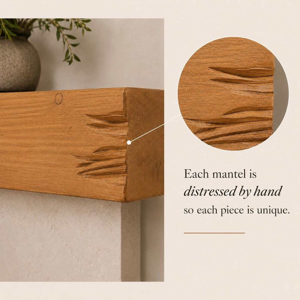 Fireplace Mantel, Distressed, Rustic, Floating Shelf, Modern, Real Wood. (60Lx6Hx8D, Brown)