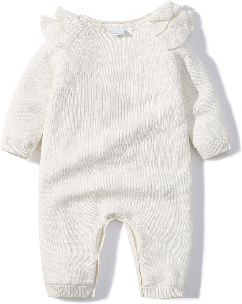 Newborn Boy Knitted Sweater Romper Cotton Longsleeve Outfit with Kids Winter Warm Hats Set