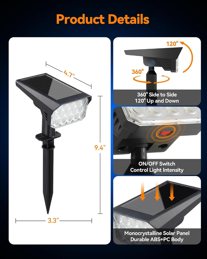 Solar Lights Outdoor Waterproof IP65, 56 LED 3 Lighting Modes Solar Spot Lights Outdoor, Solar Powered Landscape