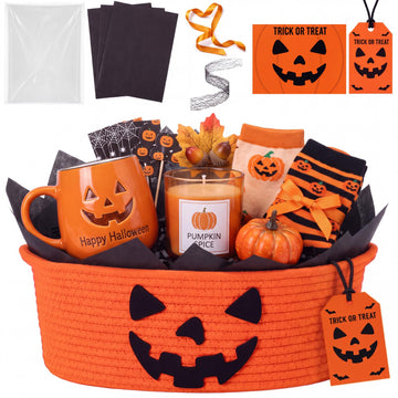 Halloween Woven Boo Basket Empty 15 x 11 x 6 Inch, Pumpkin