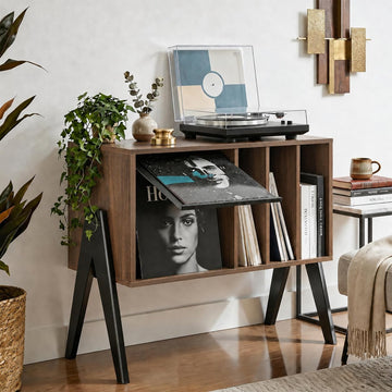 Record Player Stand with Vinyl Storage Cabinet, 32'' Mid Century Modern Turntable Console Table for Albums Display