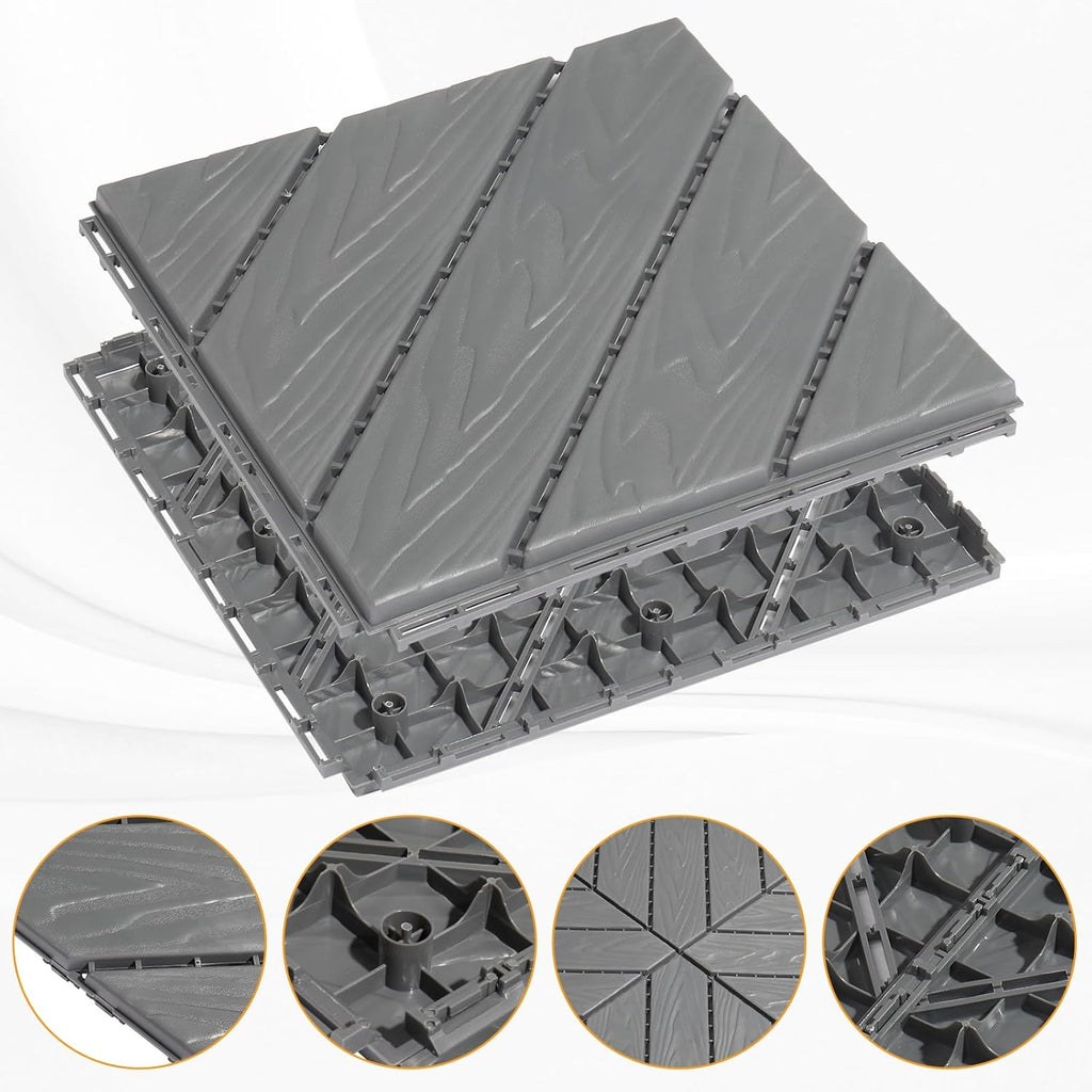 Interlocking Deck Tiles, Anti-Slip Plastic Tiles for All Weather, Outdoor/Indoor Flooring for Patio, Porch, Poolside