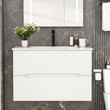 30" Floating Bathroom Vanity with Ceramic Sink - Wall Mounted Vanity Cabinet