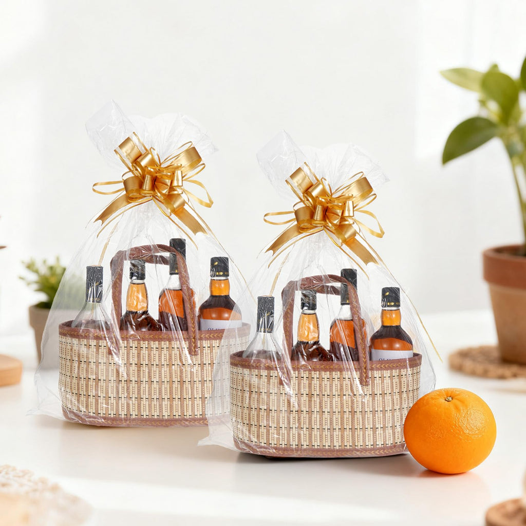 4 Set Baskets for Gifts Empty, Large Gift Empty Bamboo Basket Foldable Woven Gift Basket with Handle Empty Gift