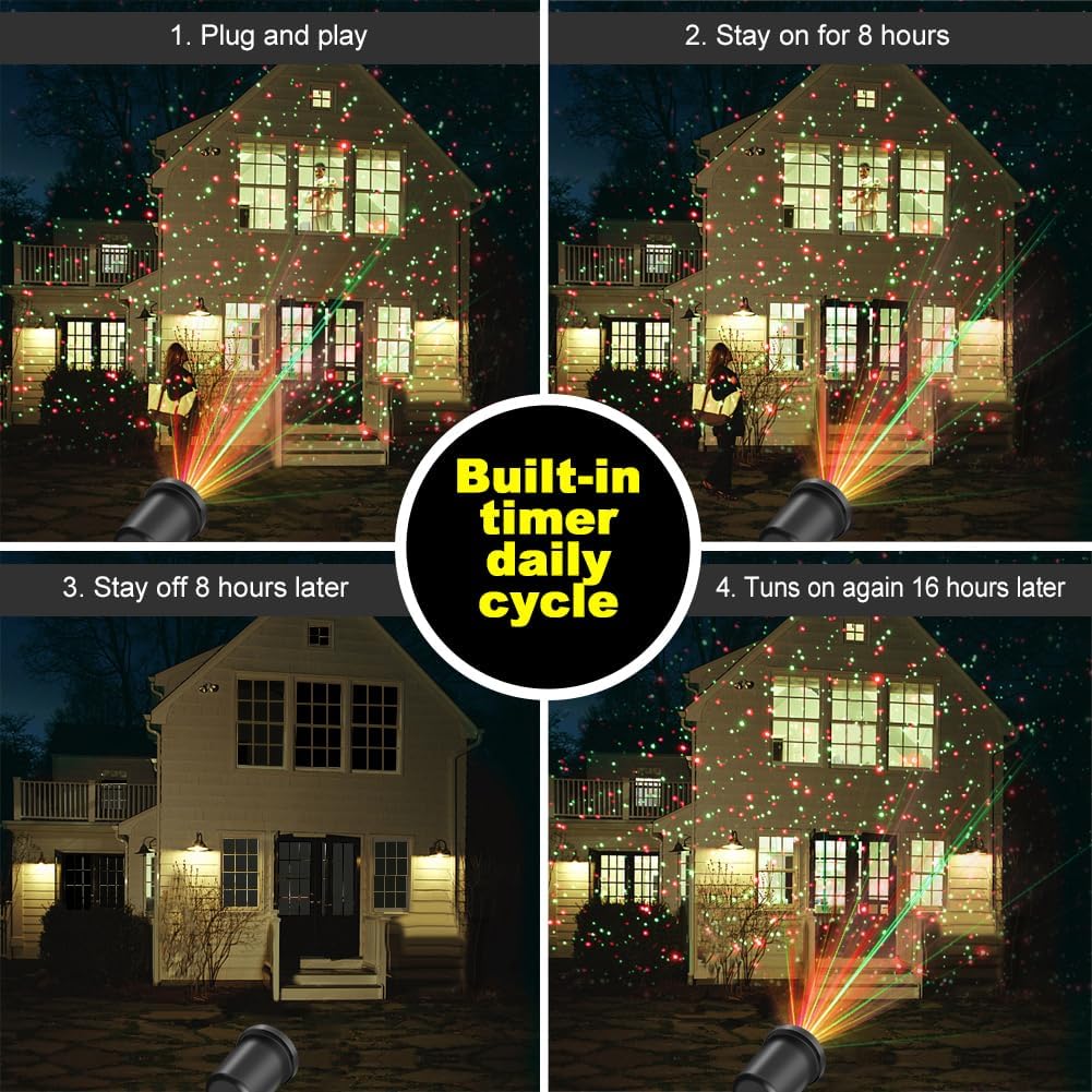 Christmas Laser Light Projector Red and Green Star Laser Lights Show with Timer for Outdoor Decorations Waterproof