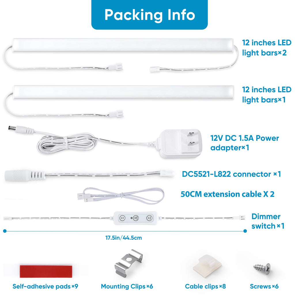 Under Cabinet Lighting Plug in. 3 Light Bar Kit. Cool White