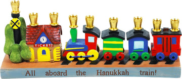 Improved 2025 Hanukkah Train - 3D Polyresin Train Station Design with Brass Candle Cups - Hand-Painted Hanukkah