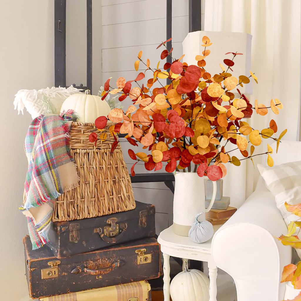 6 Pcs Artificial Eucalyptus Leaves 28'' Tall Fall Flowers Leaf Greenery Stems Autumn Decorations Wedding Centerpieces