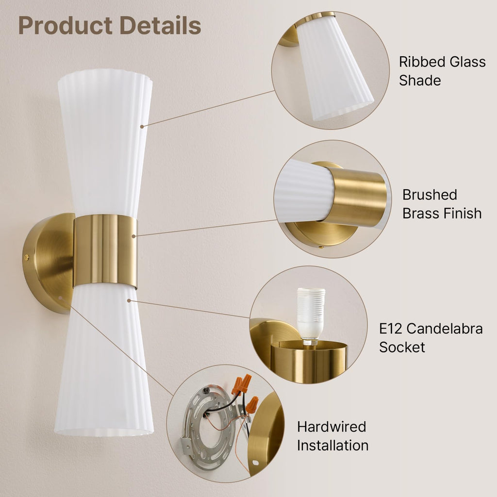 Gold Glass Wall Sconce Light, Mid Century Modern Bathroom Wall Sconces