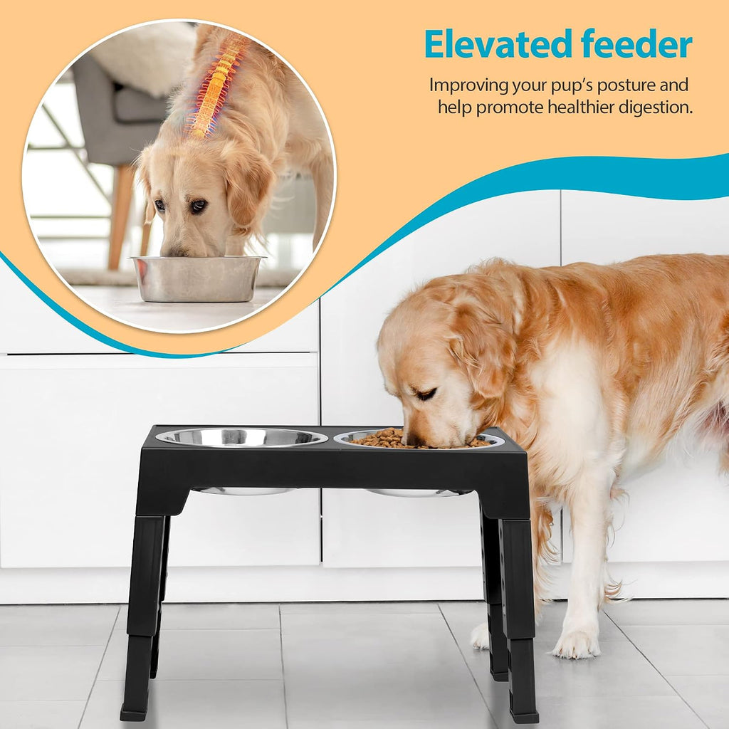 Elevated Dog Bowls with 2 Stainless Steel Dog Food Bowls, Raised Dog Bowl Adjusts to 5 Heights (3.15", 8.66"