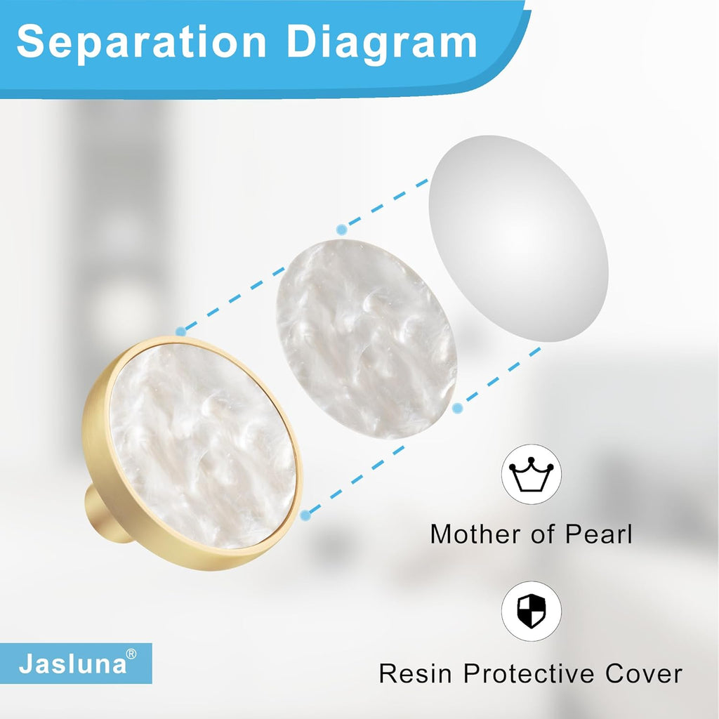 12 Pack Round Gold Cabinet Drawer Knobs,1-1/4 Decorative Pearl Drawer Pulls,Brushed Brass Furniture Hardware Door