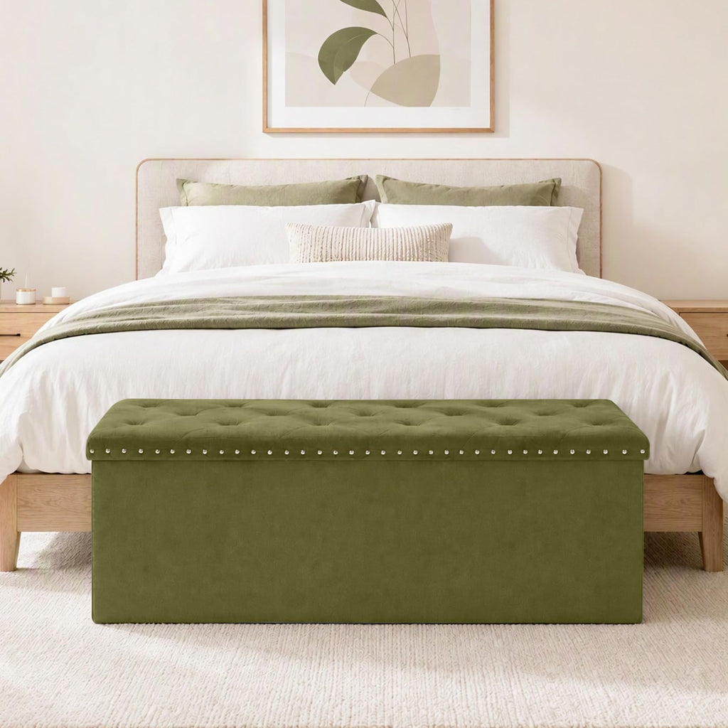 43.7 Inches Velvet Storage Ottoman Bench, Olive