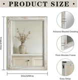 24x32 Inch Rectangular Wood Wall Mirror Rustic Farmhouse Decorative Mirrors with Wooden Frame Bedroom Bathroom