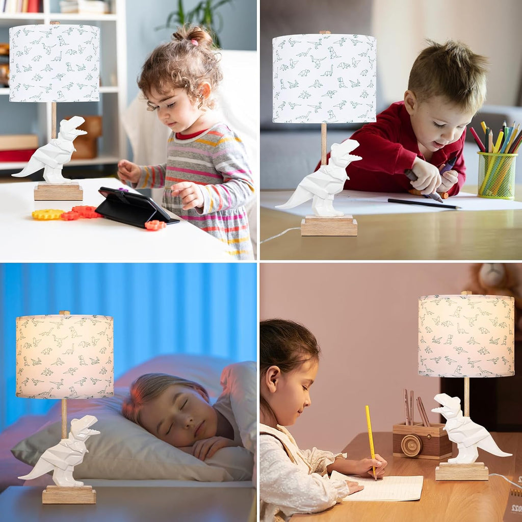 Kids Dinosaur Table Lamp for Boys Girls Bedroom 23" Bedside Lamp for Children Gift Cute Small White Nightstand Lamp