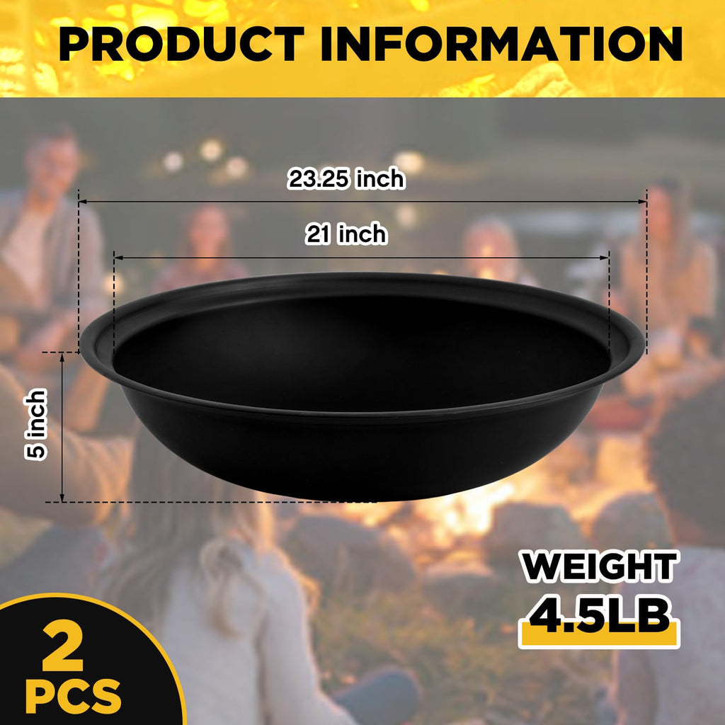 2 Pcs 23Inch Outdoor Fire Pit Bowl Replacement Insert, Carbon Steel