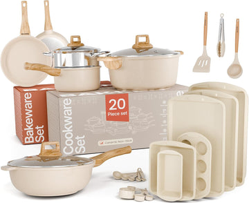 Bakken Master 20 Piece Cookware Set - Pots and Pans with Handle Grips and Tempered Glass Lids, With 6-piece Bakeware