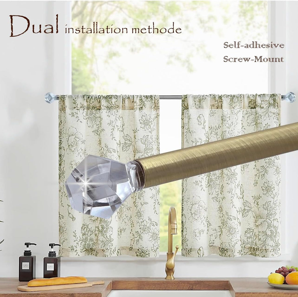 3/8" Sash Curtain Rods with Clear Crystal Ball Finials, for French Door & Sidelights, Brass