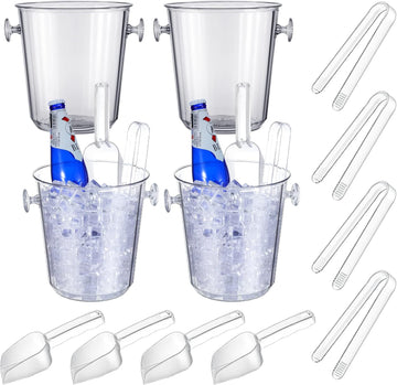 Acrylic Ice Buckets for Parties 3.5 L Plastic Clear Wine Bucket with Plastic Scoop and Tongs Bottle Drink Cooler - Set of 12