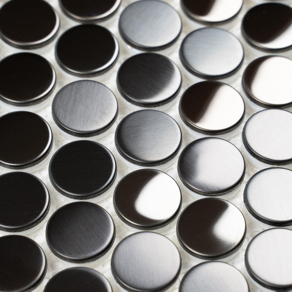 Black Metal Kitchen Backsplash Tile Penny Round Mosaics Tile, Mesh Backing