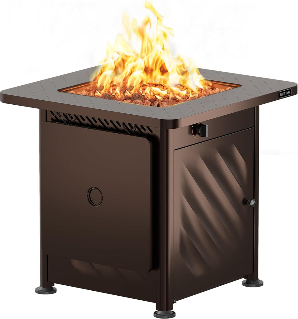 28” Outdoor Propane Fire Pit Table | 52,000 BTU Gas Fire Pit for 2-4 People with Space-Saving Hock Lid