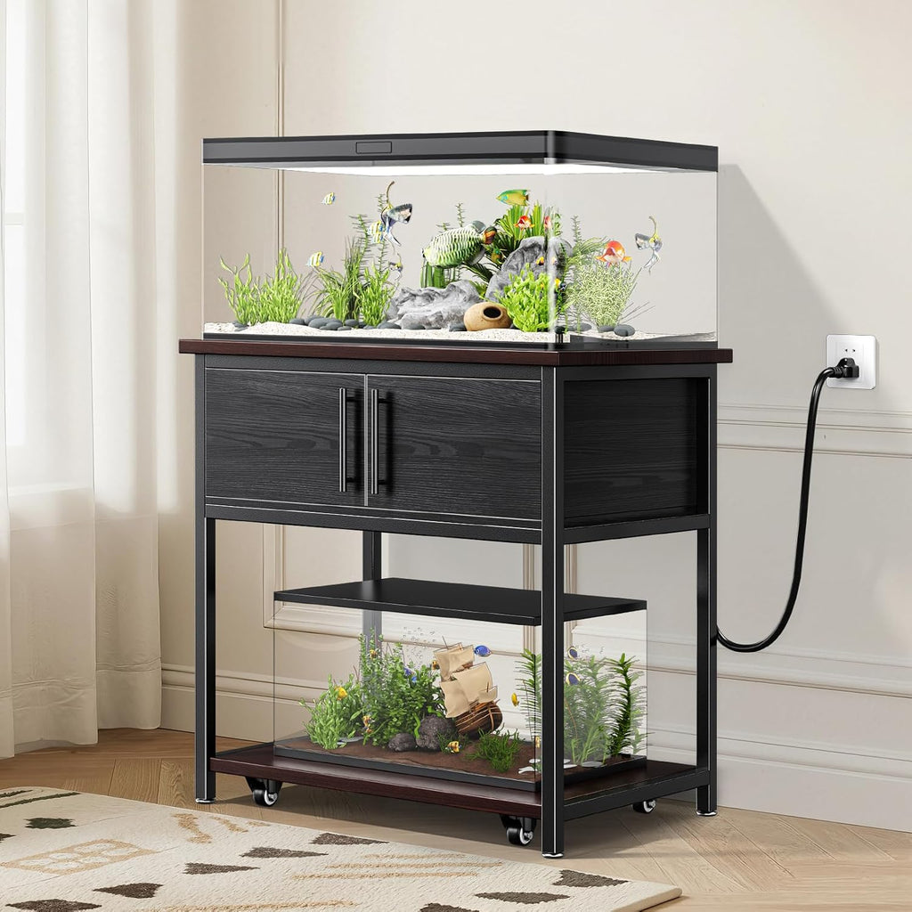20-29 Gallon Fish Tank Stand with Power Outlet and Slide-Out Shelf