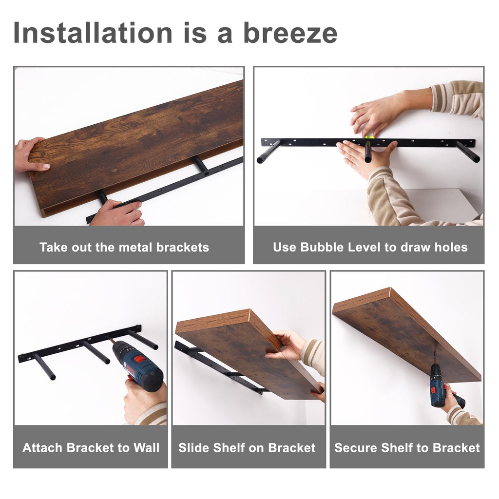 Floating Wall Shelves for Decor (Rustic Brown, Set of 2, 35.4Inch)