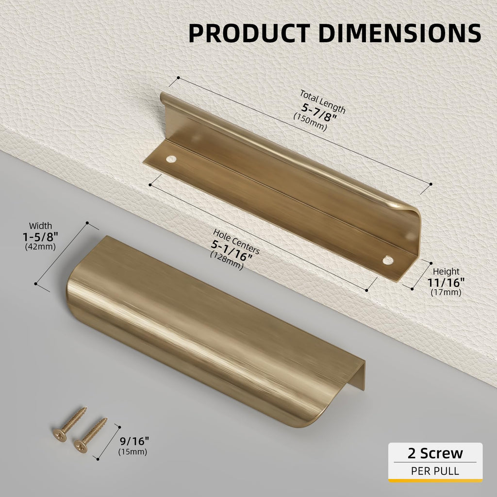 Champagne Bronze Cabinet Handles, Finger Pulls for Cabinet Edge Pulls 5 Inch 10 Pack | Tab Drawer Handles, Aluminum