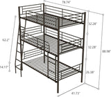 Twin Triple Bunk Bed for 3, bunk Bed for 3 Person, 3 bunk beds for Kids/Adults/Teenagers, Black Split into 3beds