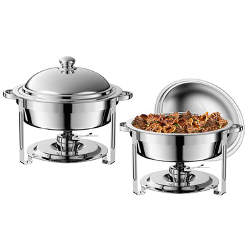 2 Pack 8QT Round Chafing Dish for Buffet Set with Lids, Silver