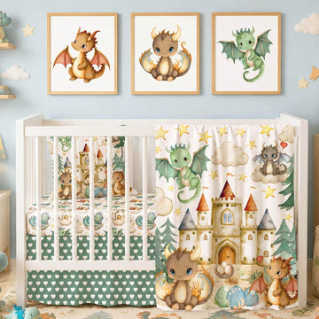 5 Pcs Baby Crib Bedding Set, Dragon Baby Nursery Baby Crib Set