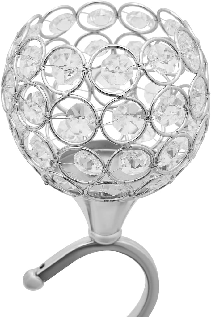 5 Arm Crystal Candelabra Centerpiece,49.2in Tall Floor Candelabra with Crystal Candle Holder Bowl,Silver Centerpiece