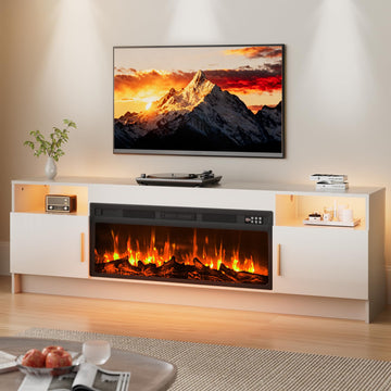 70" Electric with 36 inch Fireplace Up to 80" TVs, Entertainment Center with with Storage Cabinet & LED Lights