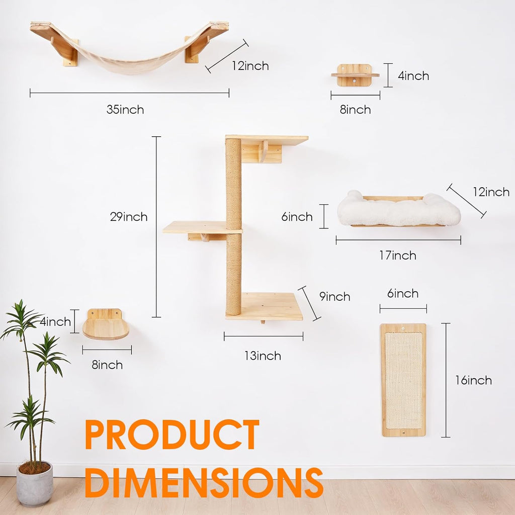 6 in 1 Cat Wall Shelves Climbing System with Sisal Scratching Perch