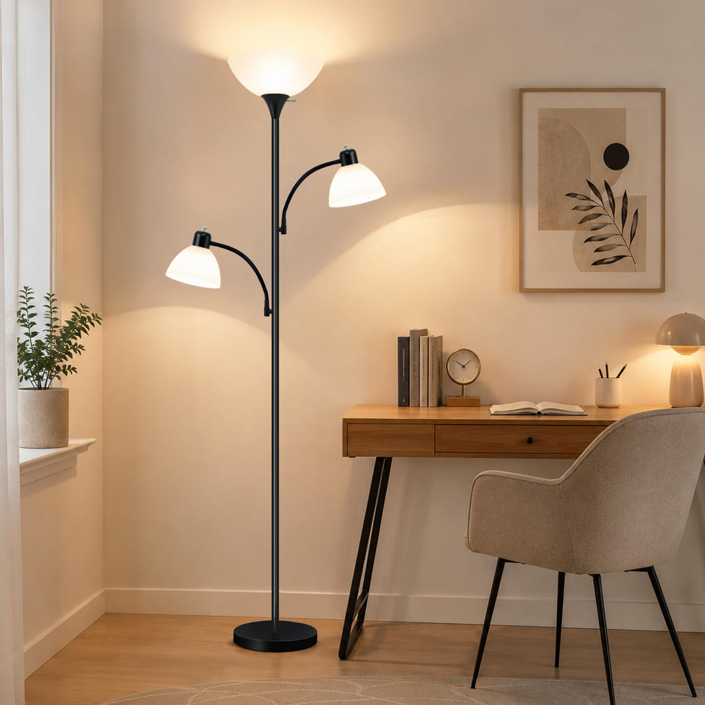 72" 3-Head Torchiere Floor Lamps with 2 Reading Lamp -Black