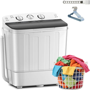 Portable Twin Tub 18.8lbs Washing Machine with Drying Rack and 10 Hangers, 11.8lbs Washer Mini Compact Laundry Machine