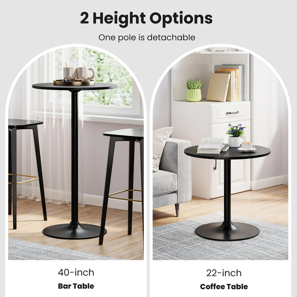 4-Pack 2-in-1 Bar Table with Detachable Pole, Heavy-Duty Metal Base, 24" Round Top, 40"/22" Two Convertible Height