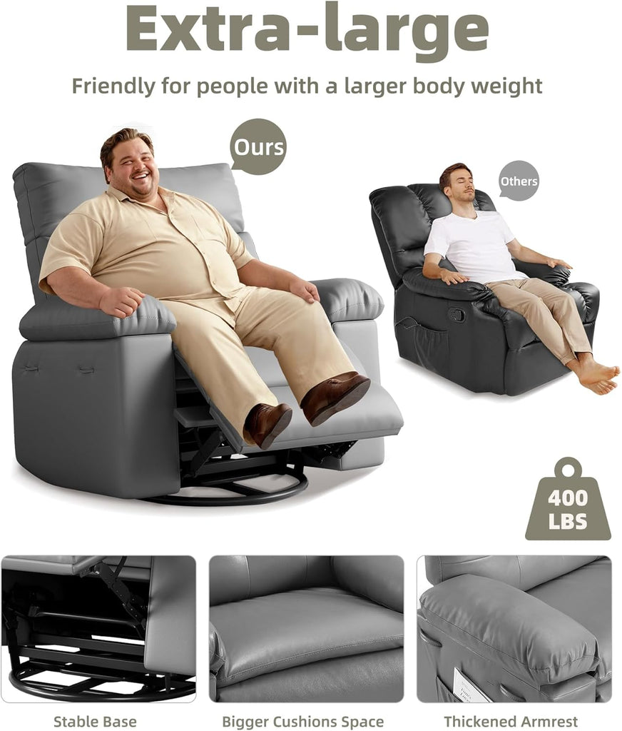 GarveeHome Oversized 27" Recliner Chairs, Classic Manual Leather Recliner