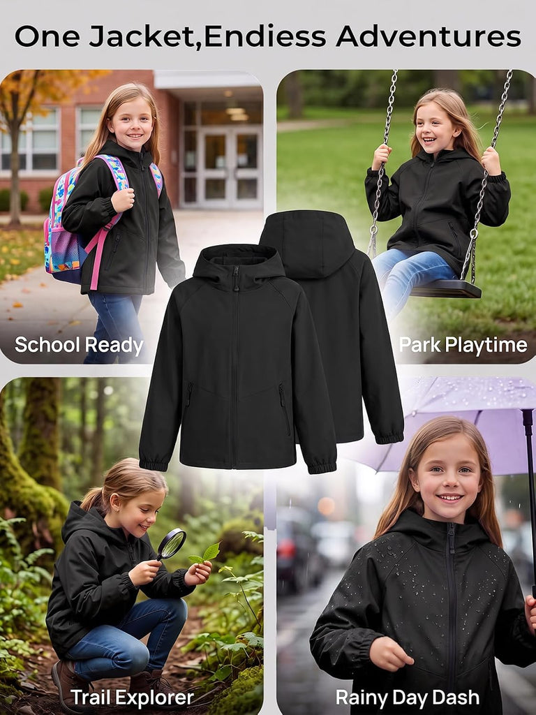 Girls Rain Jacket Lightweight Zip Up Windbreaker Hooded Coat