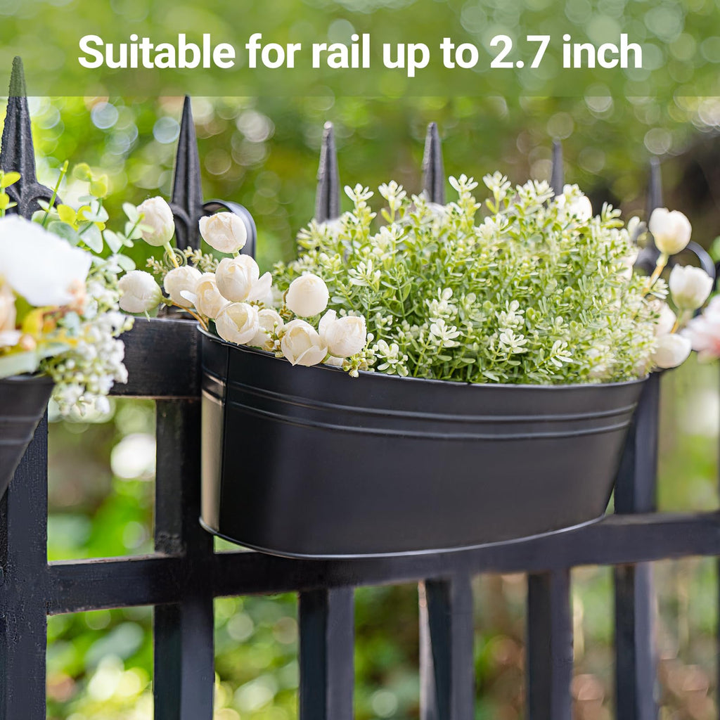 15 Inches Railing Planter Box 3 Pcs Metal Hanging Flower Pots, Black