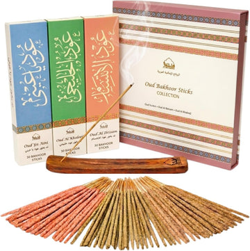 Arabian Oud Incense Sticks Gift Set|90 bakhoor Sticks & Holder - Set of 3