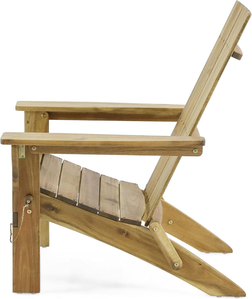 Foldable Adirondack Chair, Weather Resistant Wood Patio Outdoor Club Chair for Porch, Deck & Garden, Natural