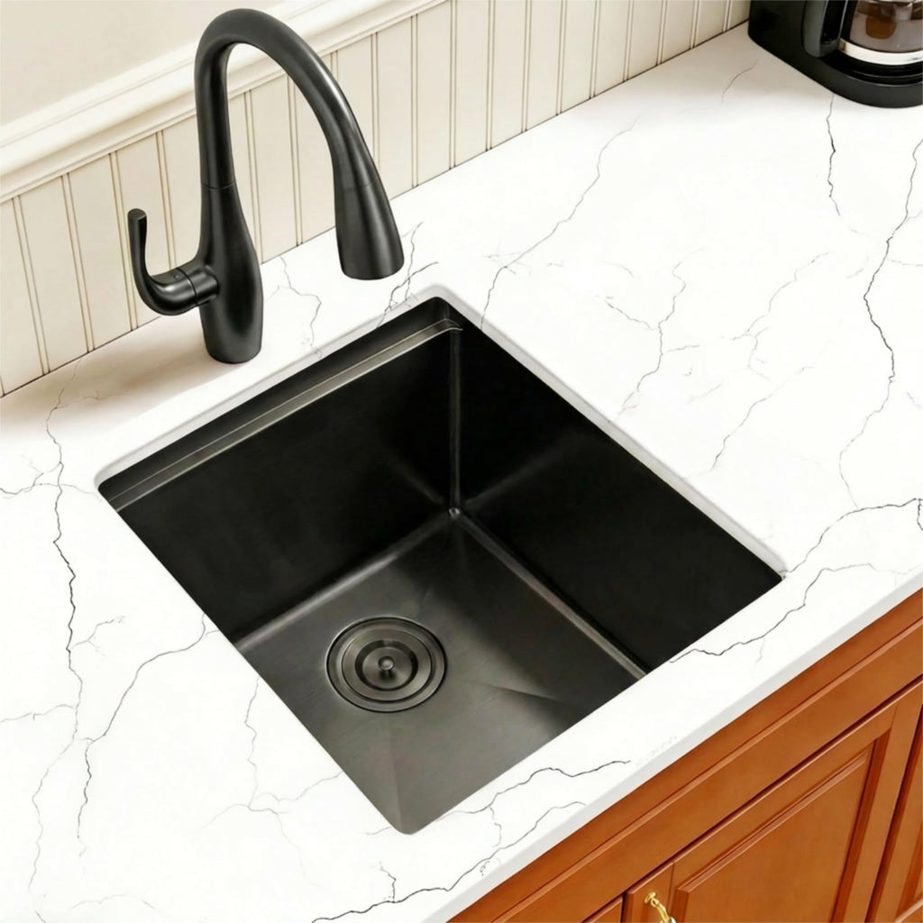 17"X19" Black Undermount Bar Sink, Bar & Prep Sink with Workstation