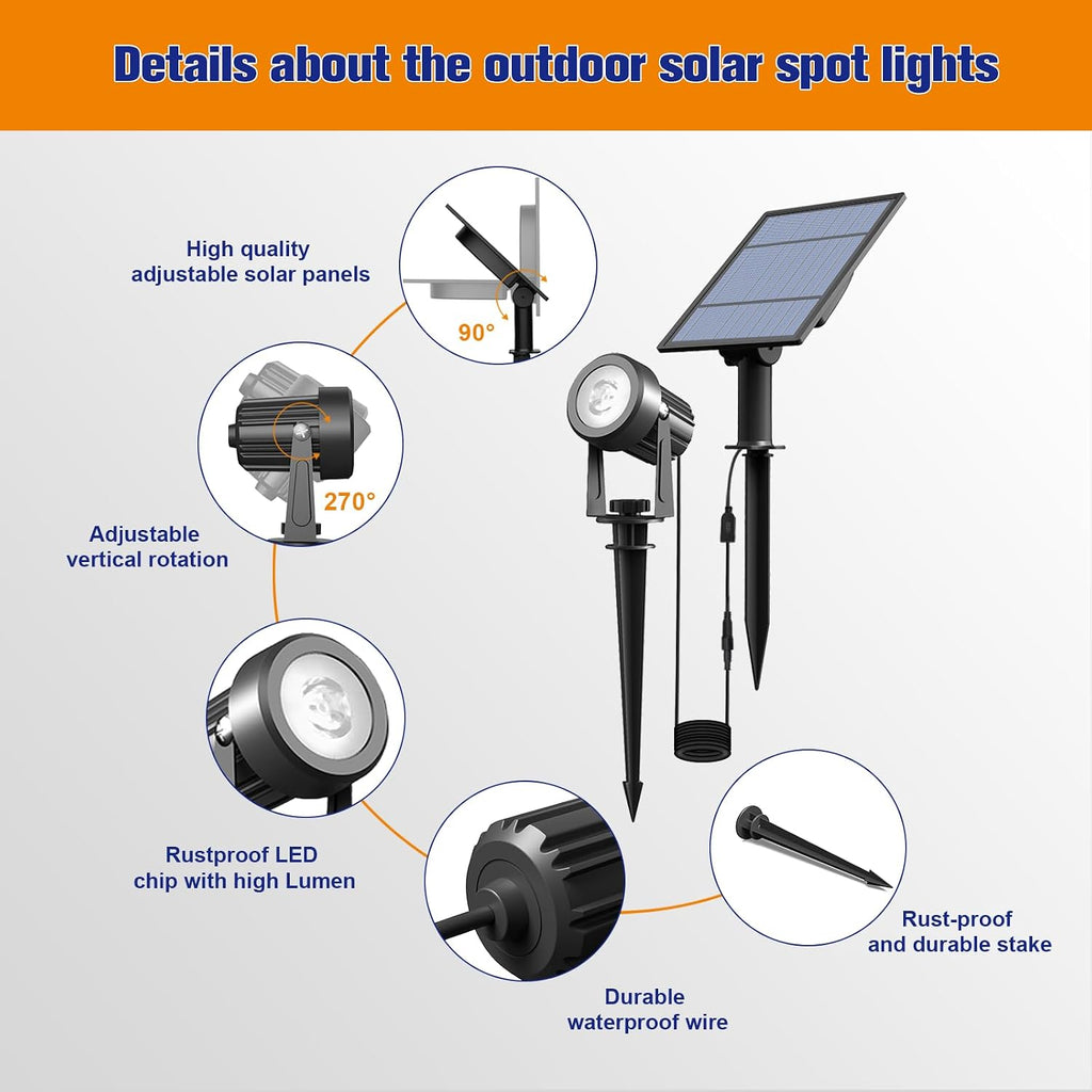 Solar Spot Lights Outdoor 4-in-1 Solar Landscape Lights Dusk to Dawn Solar Uplights IP65 Waterproof 9.8ft Cable